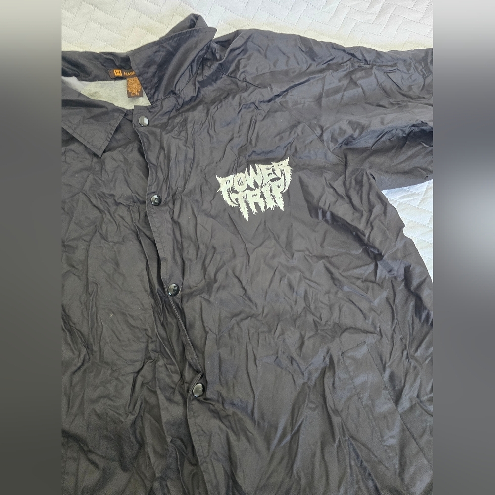 Harriton Skull Power Trip Black Nylon Windbreaker Button Up Jacket - Picture 4 of 5